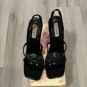 Steve Madden Black Patent Square-Toe Slingback Heels